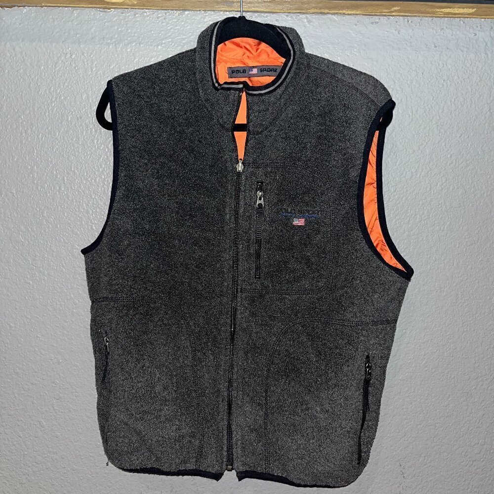 POLO SPORT RALPH LAUREN Reversible Gray to Orange Men's Full Zip Vest - EUC -M